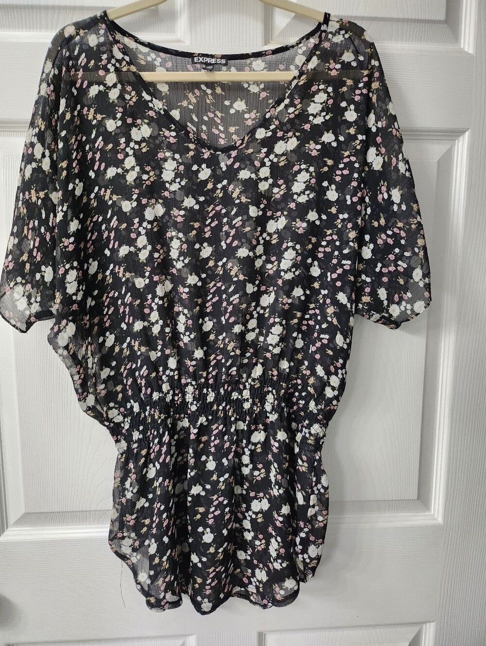 Express Black Floral V-Neck Peplum Tunic